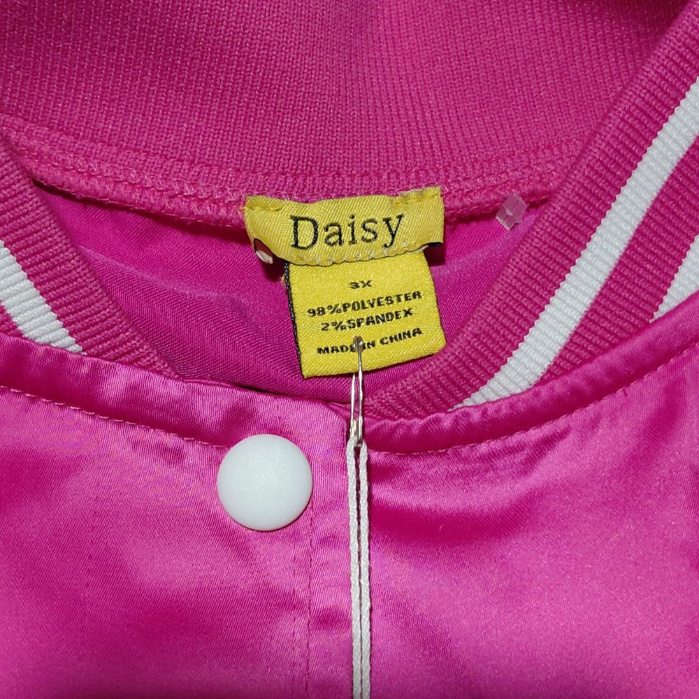 Women's Daisy Pink Varsity Jacket with Daisy Patch 3X - Picture 4 of 5
